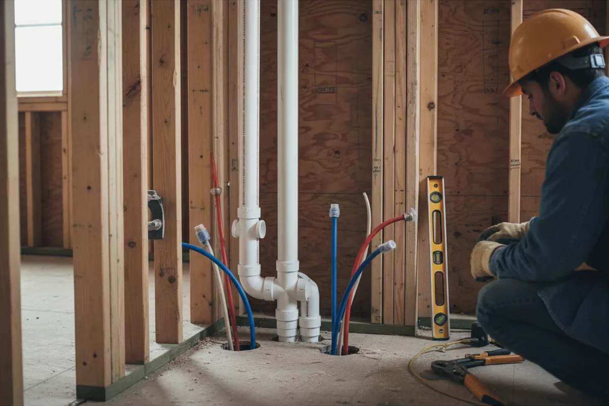Drain and supply rough-in during Sump Pump Repair in Weatogue